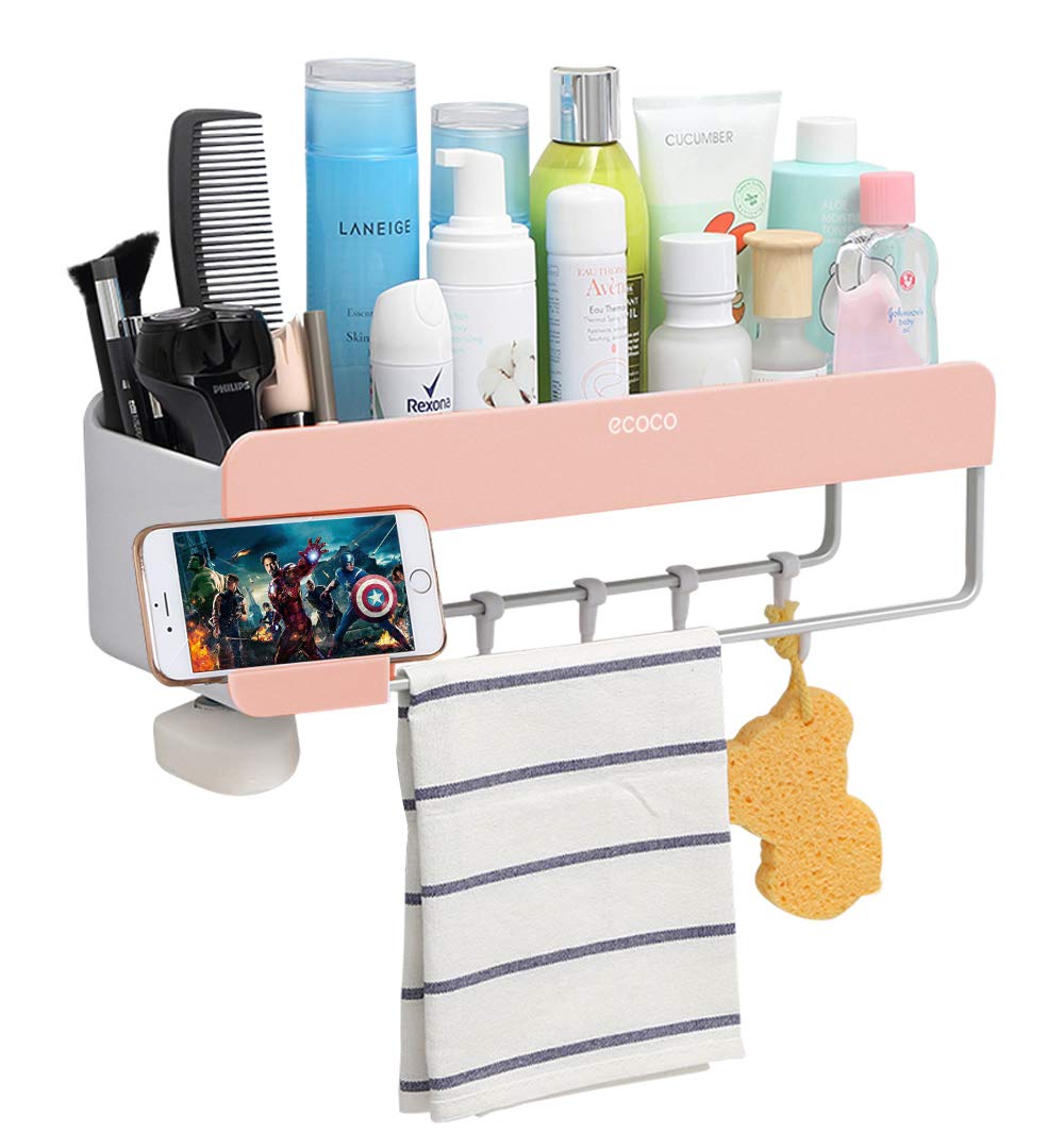 Adhesive Bathroom Shelf Storage Organizer Wall Mount No Drilling Shower Shelf Kitchen Storage Basket Rack Shelves Shower Caddy Pink
