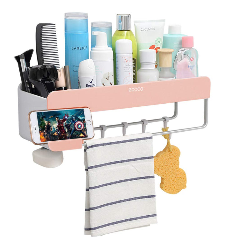 Adhesive Bathroom Shelf Storage Organizer Wall Mount No Drilling Shower Shelf Kitchen Storage Basket Rack Shelves Shower Caddy Pink