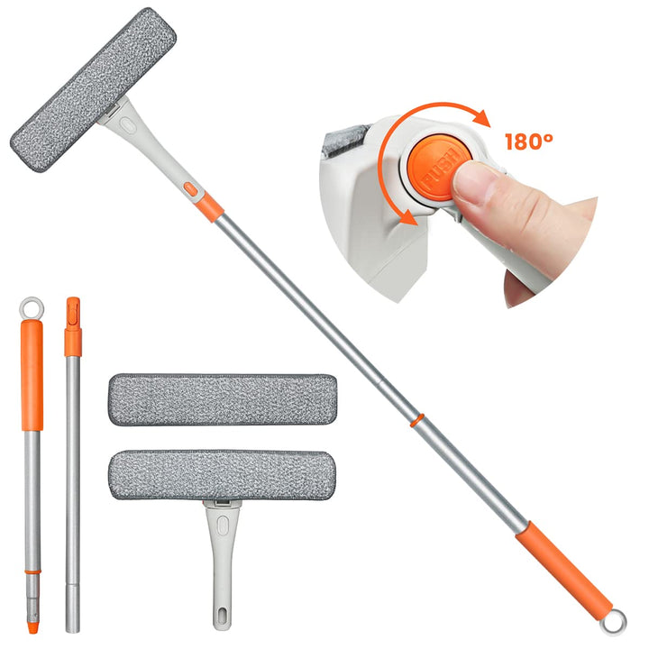 Window Squeegee Cleaner 2 in 1 Window Cleaning Tool with Scrubber Car Windshield Cleaner Kit with Extension Pole Washing Equipment with Microfiber Cloth for Cleaning Indoor/Outdoor Window Glass Door