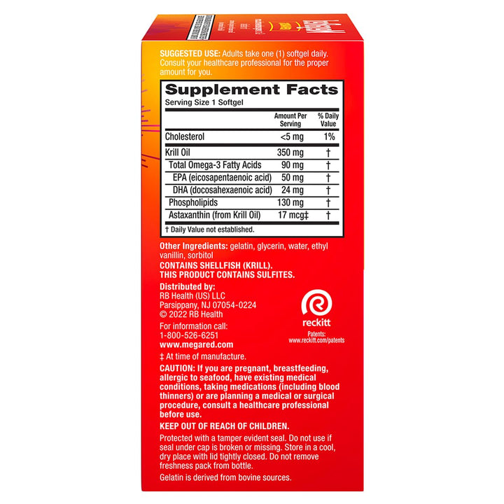MegaRed Omega-3 Krill Oil 350mg Softgels, (120 Count in a Bottle), EPA & DHA Omega-3 Fatty Acids with No Fishy Aftertaste Unlike Fish Oil, Contains Antioxidant Astaxanthin
