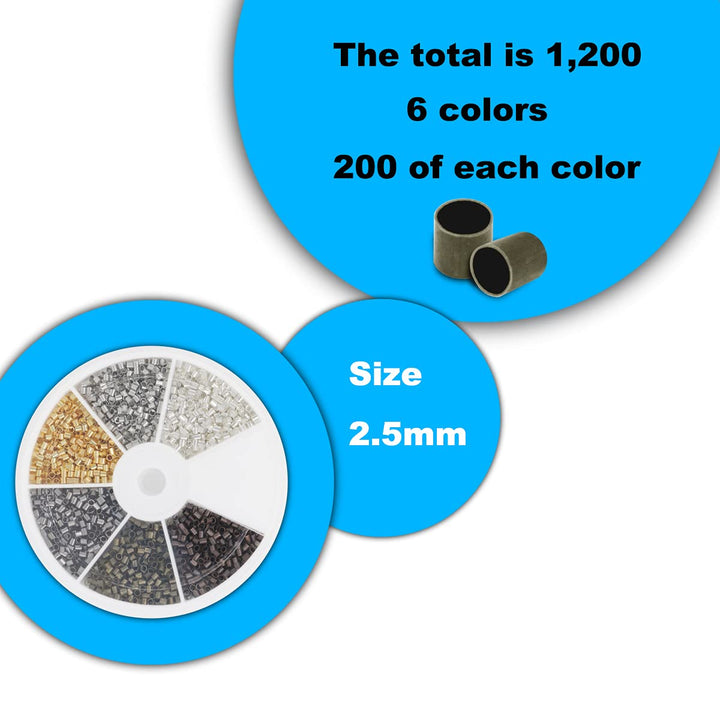 1500Pcs Brass Crimp Tube Beads 2.5mm Smooth Small Tubes Loose Spacer for Bracelet Necklace Pendant Jewelry Craft Making Findings (2.5mm)