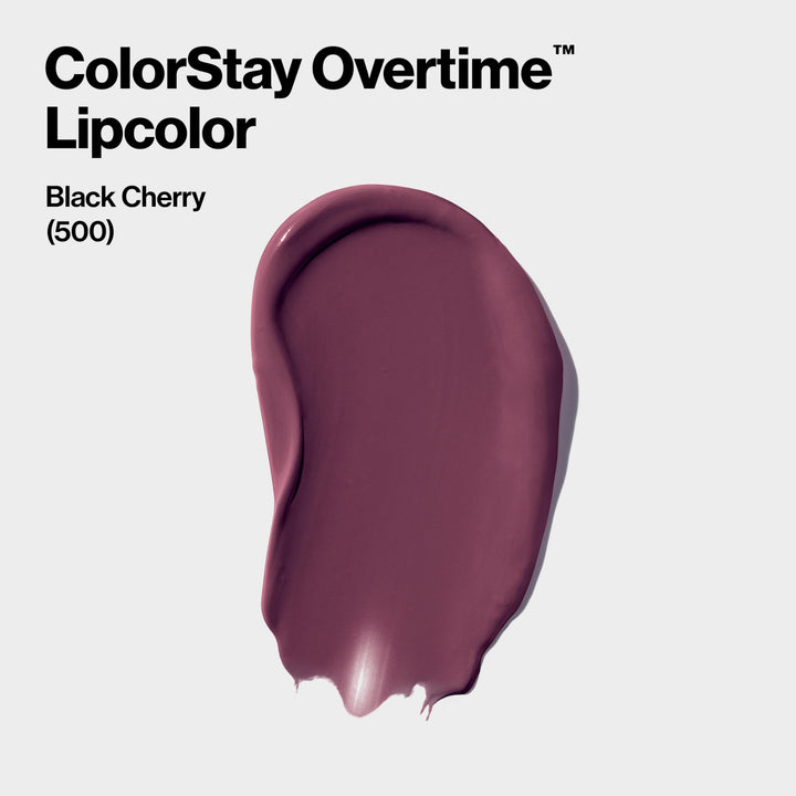Revlon Colorstay overtime lipcolor, Longwearing Liquid Lipstick with clear lip Gloss, with Vitamin E, In Plum, 500 Limitess Black Cherry, 0.8 Oz