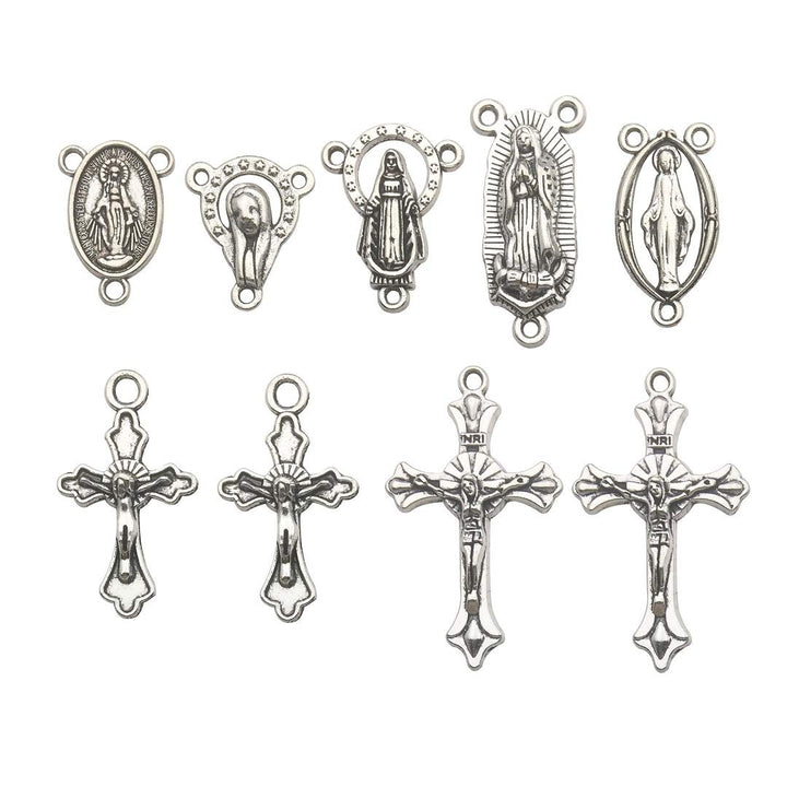 100g (60pcs) Antique Silver Cross Jesus Maria Our Lady Miraculous Centerpiece Crucifix Medal Charms Pendants for Crafting, Jewelry Findings Making Accessory For DIY Rosary Necklace Bracelet (M154)