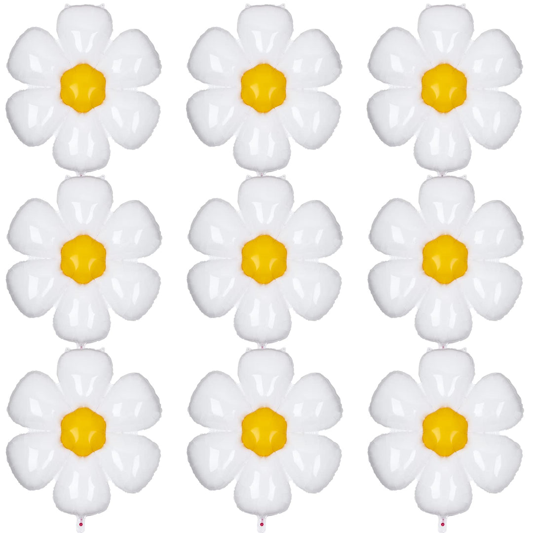 20 Inch 20 Pcs Daisy Balloons White Daisy Foil Mylar Balloons Daisy Birthday Balloons Flower Shaped Balloons White Flower Party Balloons for Daisy Theme Birthday Party Wedding Baby Shower,6 Petals
