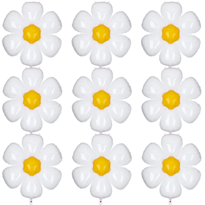 20 Inch 20 Pcs Daisy Balloons White Daisy Foil Mylar Balloons Daisy Birthday Balloons Flower Shaped Balloons White Flower Party Balloons for Daisy Theme Birthday Party Wedding Baby Shower,6 Petals