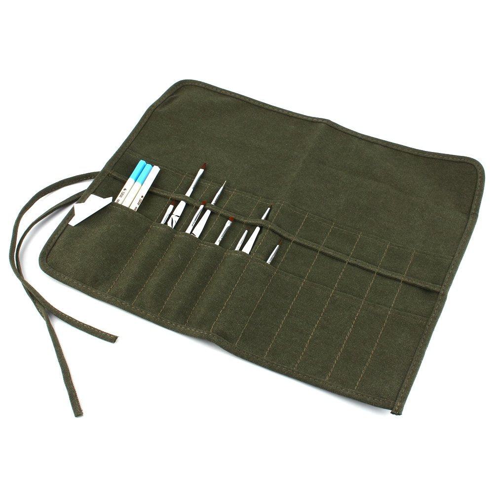 22 Slots Artist Paint Brush Roll Up Bag Holder Canvas Pouch For Draw Pen Watercolor Oil Brushes for Acrylic Watercolor Oil Draw Pen Brush (Black)
