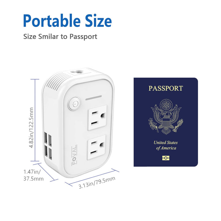Foval Power Step Down 220V to 110V Voltage Converter with 4-Port USB International Power Travel Adapter in UK European Italy Asia etc
