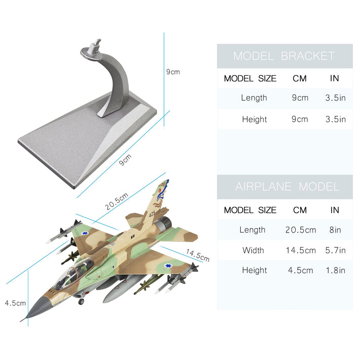 Fighter Jet Model 1:72 Scale Diecast Model Planes F-16I Storm Israeli Air Force Attack Falcon Fighter Model Planes Painted Diecast Military Airplane Model for Collection and Gift