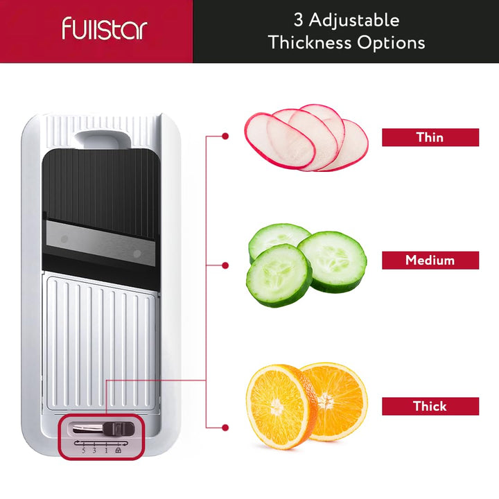 Fullstar All-in-1 Vegetable Chopper, Mandoline Slicer &amp; Cheese Grater - French Fry Cutter &amp; Veggie Dicer - Cheese Slicer - Includes Bonus Handheld Spiralizer (6 in 1, Black/White)