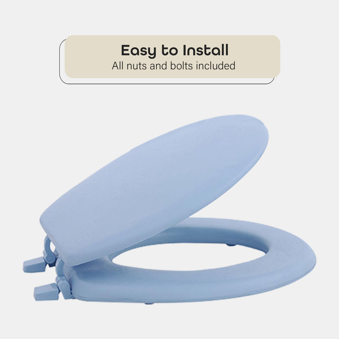 Soft Standard Vinyl Toilet Seat, Light Blue - 17 Inch Soft Vinyl Cover with Comfort Foam Cushioning - Fits All Standard Size Fixtures - Easy to Install Fantasia by Achim Home Decor