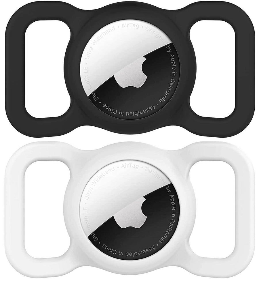 AirTag Dog Collar Holder [2 Pack] - Durable Apple AirTag Holder Secure Lock for GPS Tracking, Anti-Slip Waterproof Pet Collar Accessories (Black&White)