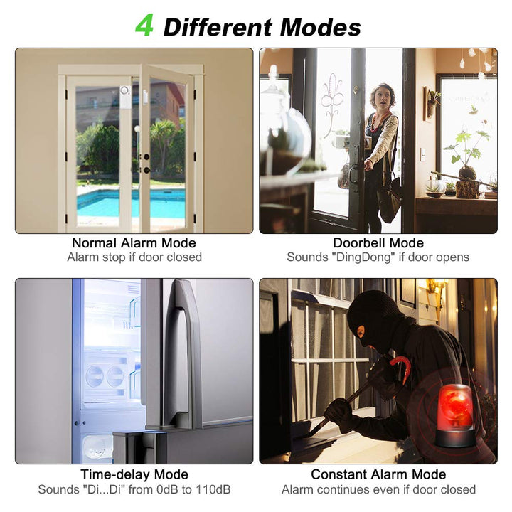 Wsdcam Door and Window Security Alarm Wireless Time Delay Alarm Magnetic Triggered Door Open Chime for DIY Home Security, Loud 108 dB