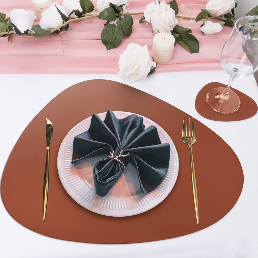 Modern Placemats for Round Table mats Set of 4 Wipeable Washable Leather Waterproof Round Placemats for Dining Table Mat Kitchen Table Mats Set Coffee Table Mats, Brown