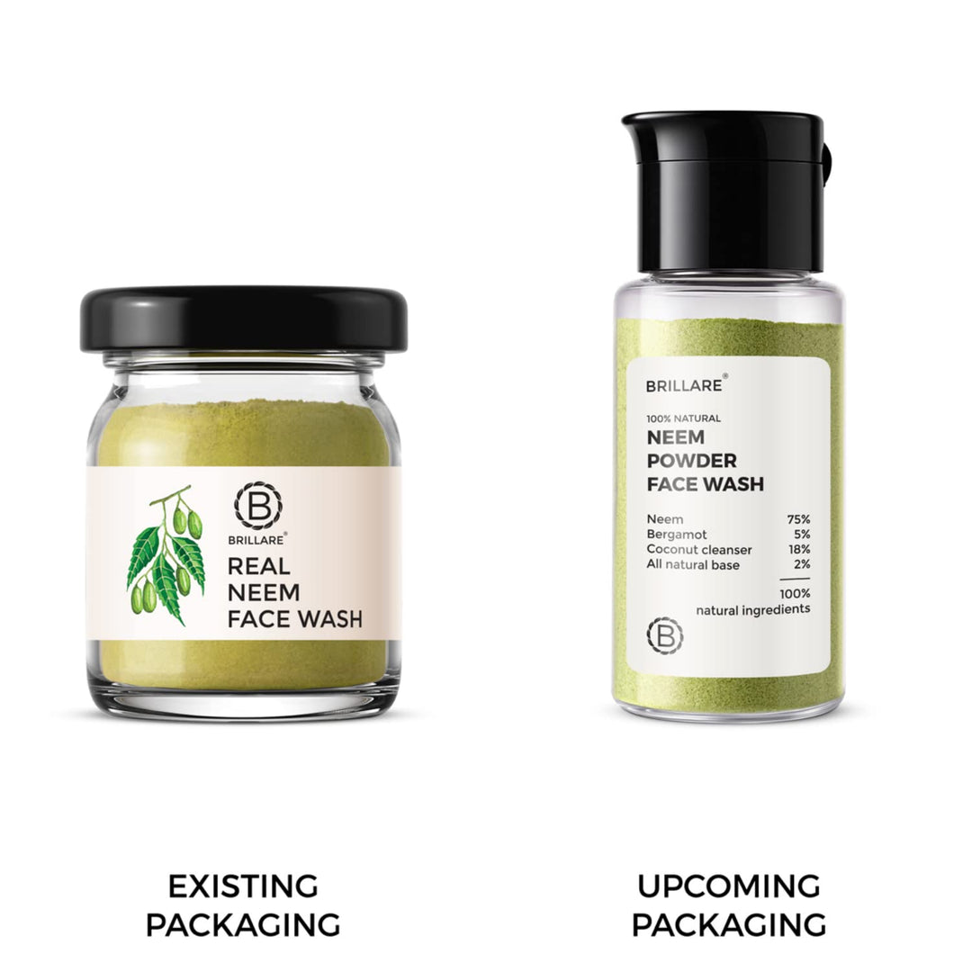 Brillare Neem Face Wash for Acne &amp; Pimples, with Bergamot for Clear Skin, 100% Natural Powder Facewash for Acne Prone Skin, Pimples &amp; Blemishes, 15g