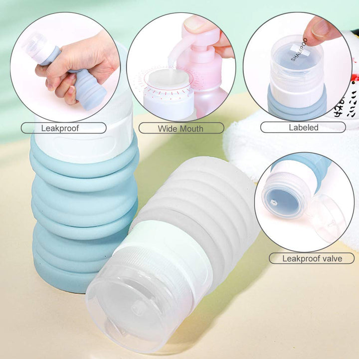 Collapsible Travel Size Bottles Portable Refillable Containers for Toiletries Shampoo Lotion Soap, Leak-Proof and TSA Approved, Ideal for Travel, Gym, Camping (Pack of 4)