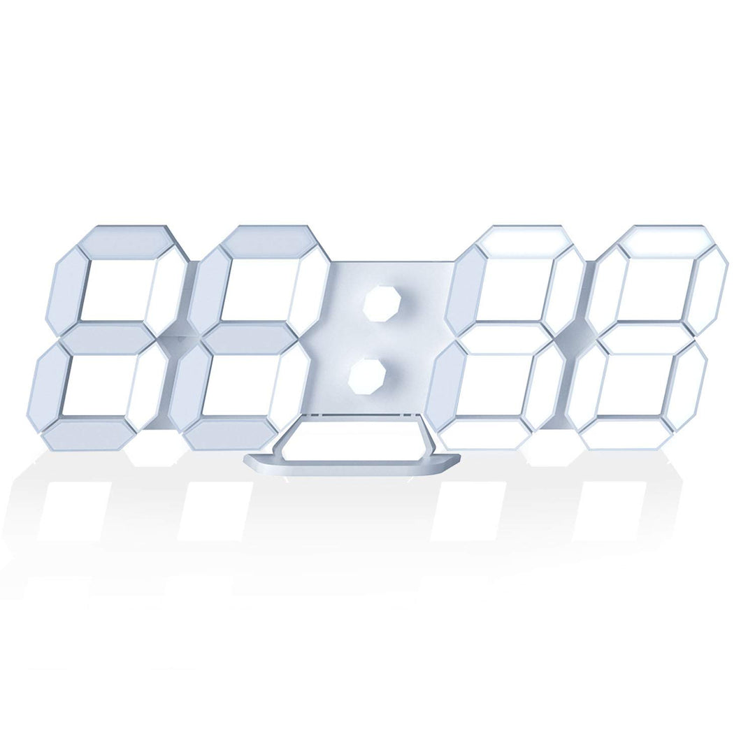 EDUP Home 3D LED Digital Wall Clock Desk Alarm Clock with Remote Control for Kitchen Bedroom Office, Fashion 9.7 LED Night Light Decor Clock Adjust Brightness 12H/24H Time Date Temperature White