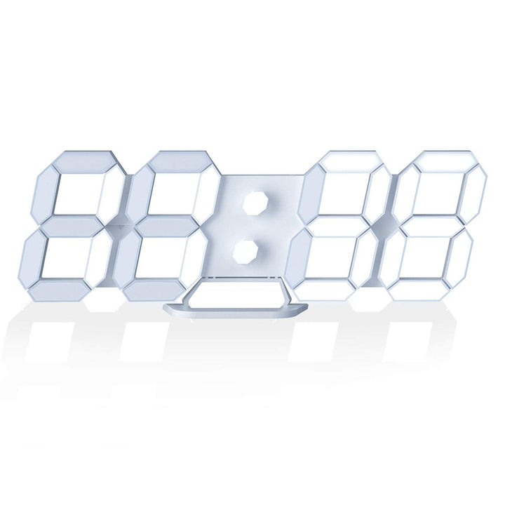 EDUP Home 3D LED Digital Wall Clock Desk Alarm Clock with Remote Control for Kitchen Bedroom Office, Fashion 9.7 LED Night Light Decor Clock Adjust Brightness 12H/24H Time Date Temperature White