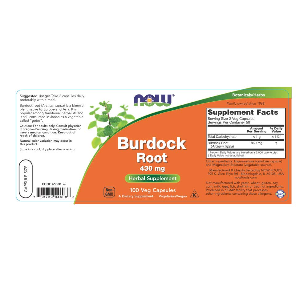 Now Foods Burdock Root, 100 Caps 430 mg