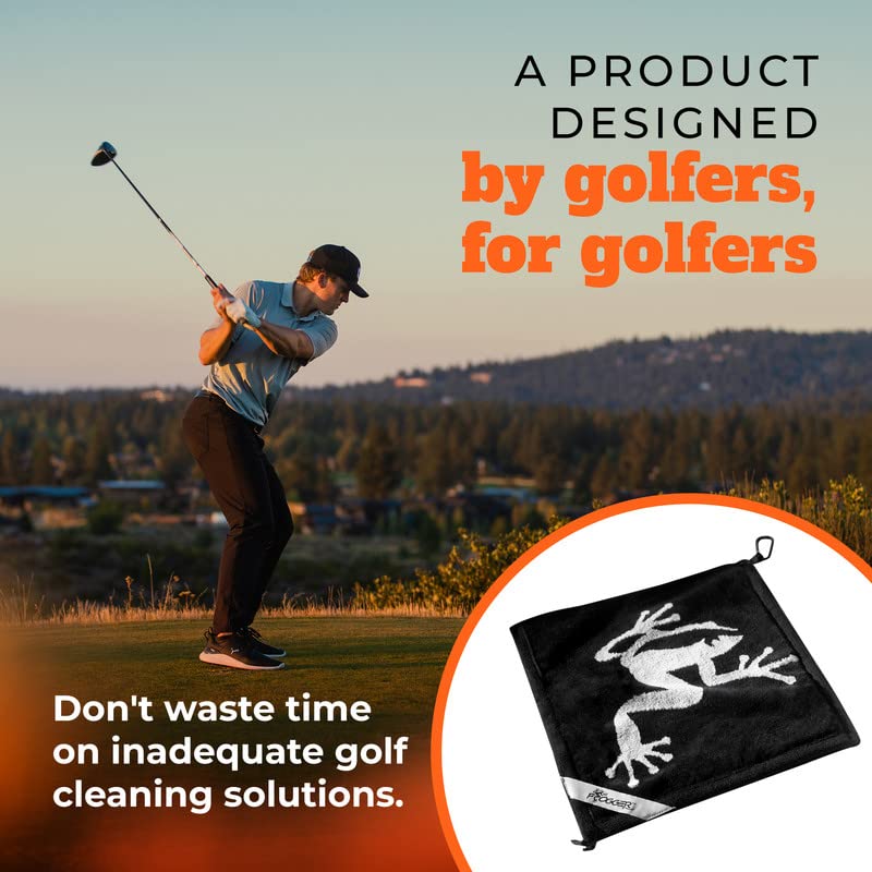 Amphibian Golf Towel with Wet and Dry Technology, Black/Grey - Golf Bag Accessory for Men and Women with Carabiner Clip