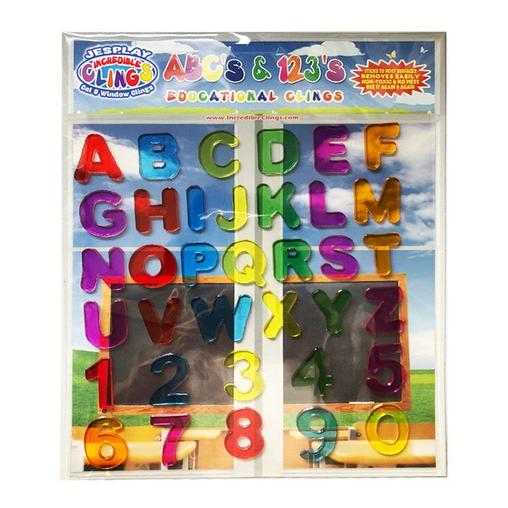 ABC &amp; 123 Gel Window Clings for Kids -Letters and Numbers Window Stickers for Toddlers, Gel Clings Window Decals Kids Jelly Reusable Sticker - Classroom Car Plane Airplane Activities (Jesplay USA)