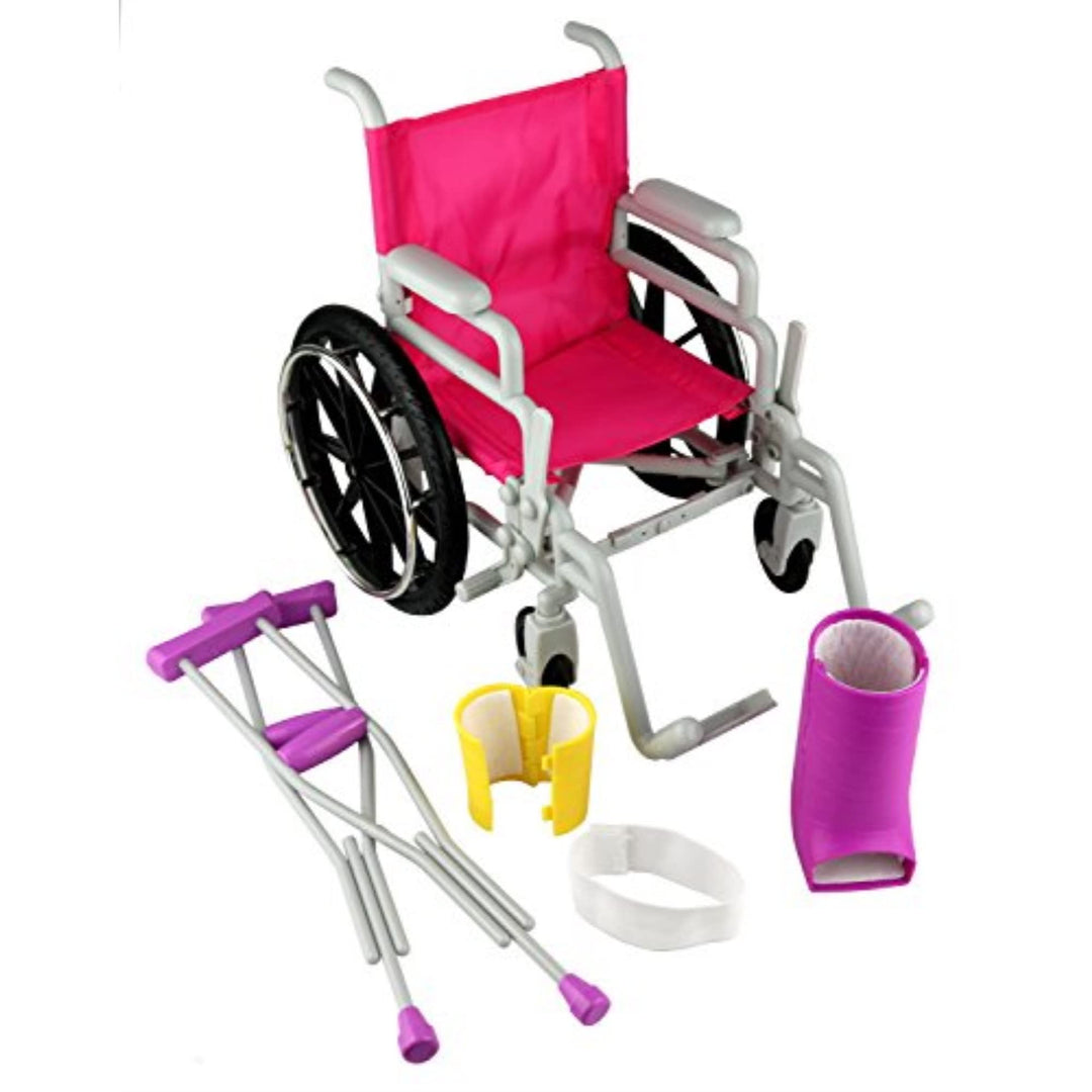 Click N&#39; Play Doll Medical Play Set,5 Piece Set,Wheelchair,Crutches,Bandage,Leg/Arm Cast, Perfect For 18 Inch Dolls,Pink &amp; Purple