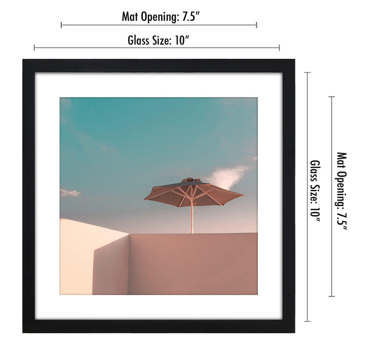 10x10 Picture Frame with Shatter-Resistant Glass - Use as 8x8 Frame with Mat or 10x10 Frame Without Mat - Streamline Collection - Thin Picture Frame for Tabletop and Wall Display - Black