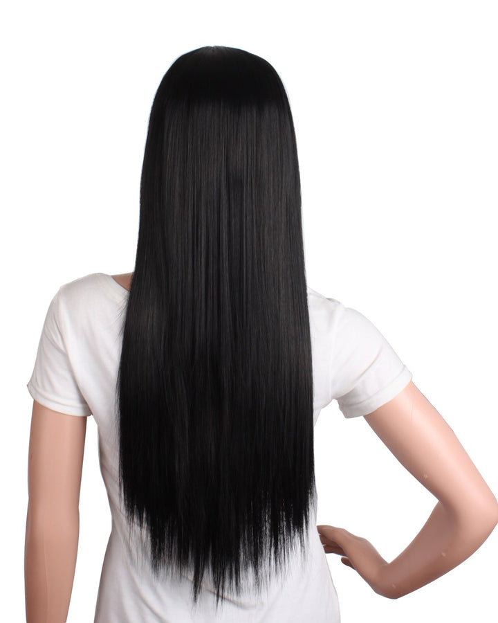28 / 70cm Beautiful Synthetic Women&#39;s Oblique Bangs Long Straight Wig (Black)