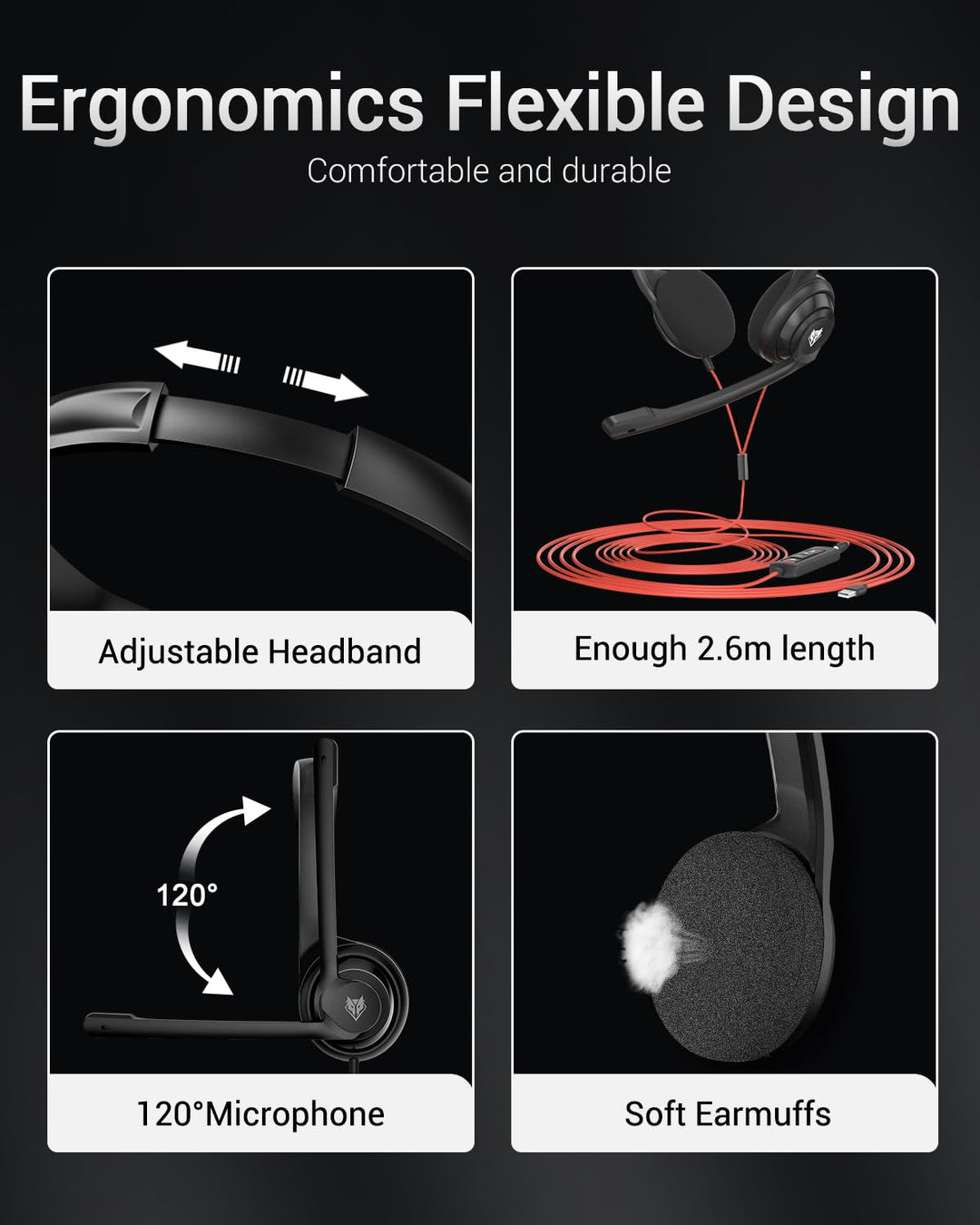 HW02 USB Computer Headset with Clear Chat Microphone, Lightweight On-Ear Wired Headset for MS Teams, Skype, Webinars, Call Center and More (Black)