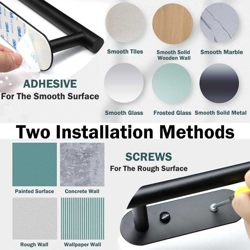 Wall Mount Paper Towel Holders Self Adhesive &amp; Drilling Kitchen Roll Holder Under Cabinet with Extra Long Size,Kitchen Roll Holder Black &amp; Silver for Home Kitchen and Bathroom