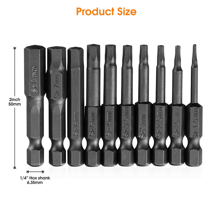 10PCS Hex Head Allen Wrench Drill Bit Set, VAKOGAL S2 Steel Hex Head Screwdriver Bit Set, with Magnetic, 1.5-8mm Metric, 1/4 Inch Hex Shank, 2 Inch Length, for Hand Held Wrench and Electric Drills