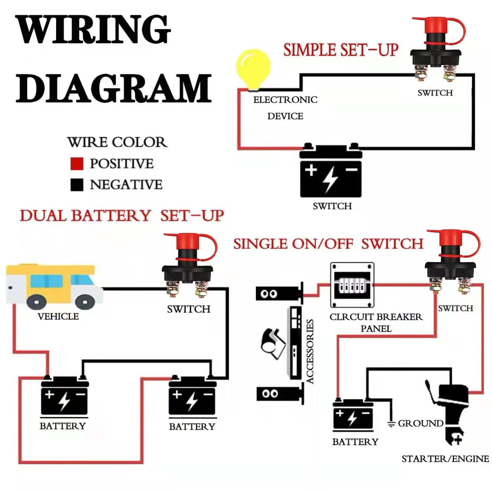 Battery Disconnect Switch, DC 12V 24V Battery Master Isolator Cut Off Power Kill Switch for Marine Car Boat RV ATV Auto Truck Vehicle, with 2 Waterproof Key, 4 Copper Ring Terminals