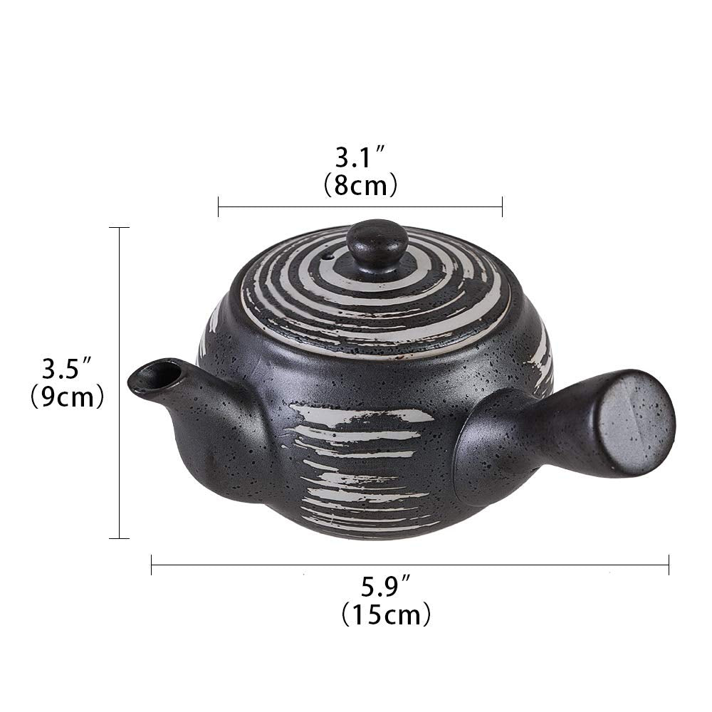 Black Tea Pot Kyusu Tea Maker with Infuser for Loose Tea Ceramic Japanese Teapot with Side Handle 11.8 oz. 350ML for Office,Home, Tea Drinker Gifts
