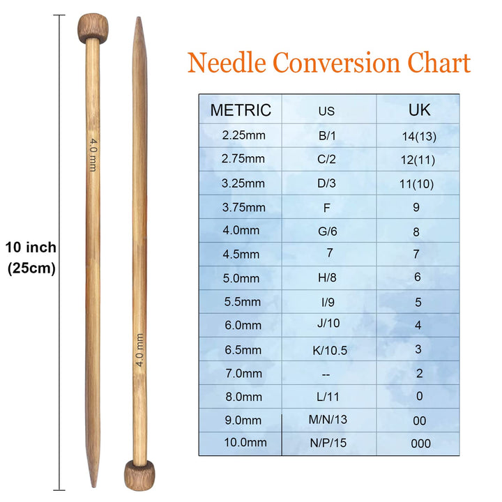 Bamboo Knitting Needle Straight Single Pointed Sweater Knitting Needles 10-inch Length for Handmade DIY Knitting Projects,Size US 11(8mm)