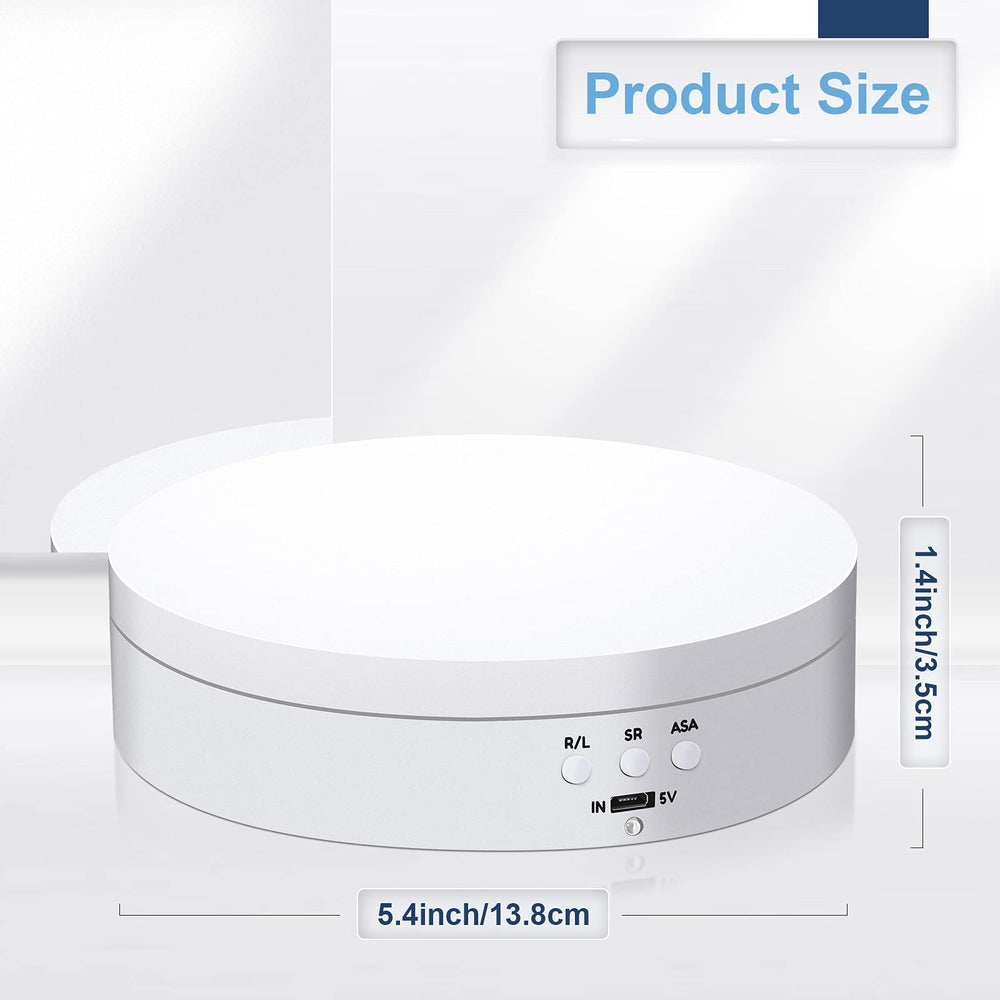 Rotating Display Stand 5.4 /6.6 Lbs Load Motorized Spinning Platform Rotating Base 360 Cup Turner Electric Turntable Stand for Photography Products and Shows(White)