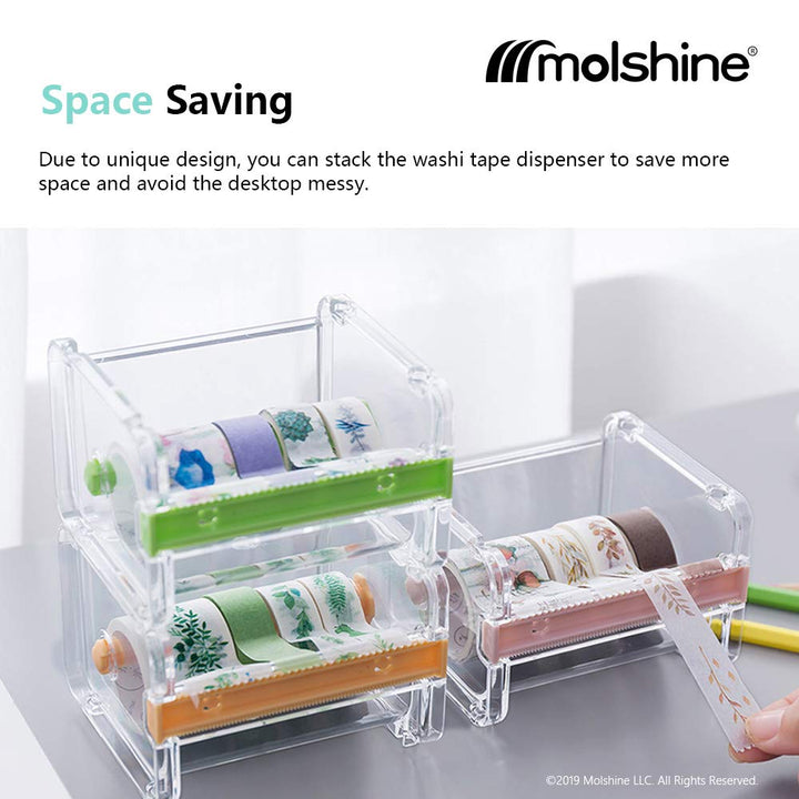 2 Pack Transparent Desktop Multi Washi Masking Tape Storage Dispenser,Tape Cutter,Tape Roll Holder (Not Include Masking Tape) (Brown)