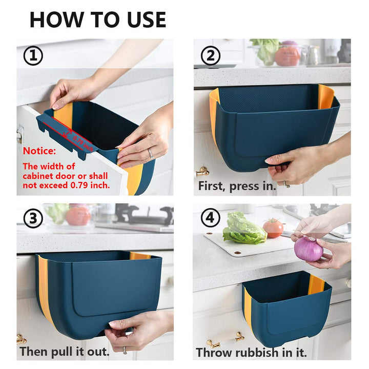 Small Hanging Folding Trash Can, 3.0 Liters, Lake Blue, Plastic and Silicone, 5.9 x 9.84 x 3.37 in