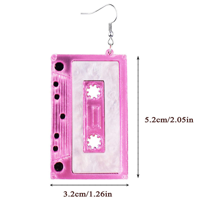 ® 1980s Fashion Acrylic Earrings for 80’s Party Women Punk Retro Cassette Crush Colorful Drop Dangle Party Night Club Pretty (Pink)
