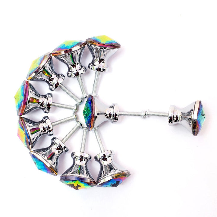 10 Pack Drawer Knobs, 30mm Colorful Crystal Glass Cabinet Dresser Pulls Diamond Shape Cupboard Wardrobe Knob with Screw for Kitchen Bathroom Office DIY