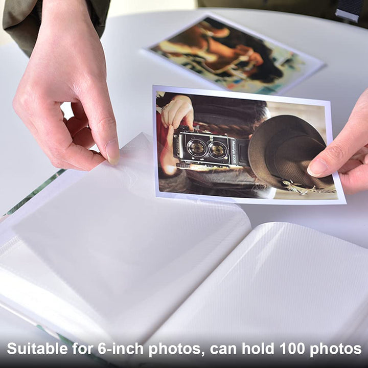 Photo Album 4x6 Vertical Hold 100 Pictures, Photo Album Self Adhesive 50 Pages Pockets 2 Per Page, Print Photo Album Book Small Scrapbook for Baby, Wedding Photo (leaf)
