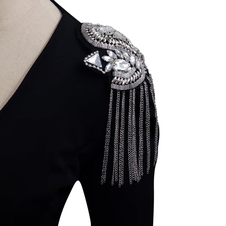 1pair Beaded Rhinestones Blazer Epaulet Kpop Fringe Tassel Metal Shoulder Epaulette Spikes Brooch Women Men Suit Accessories