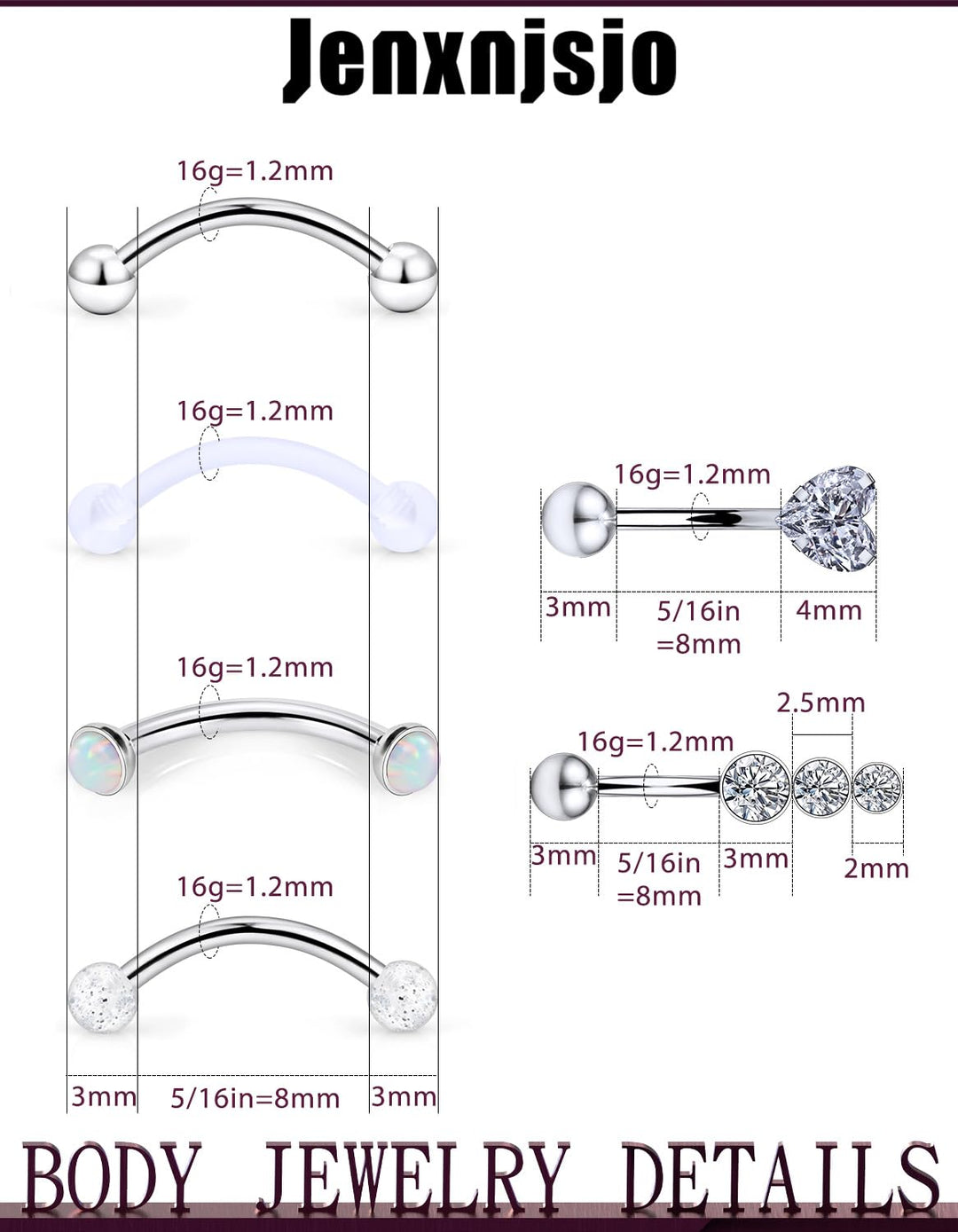 Eyebrow Rook 16g Piercing Jewelry Rings for Women Vertical Labret Lip Hood 16 Gauge Curved Barbell Snug Earrings Belly Button Snake Frog Eyes Vch Bridge Cartilage Daith Surface Anti Tragus