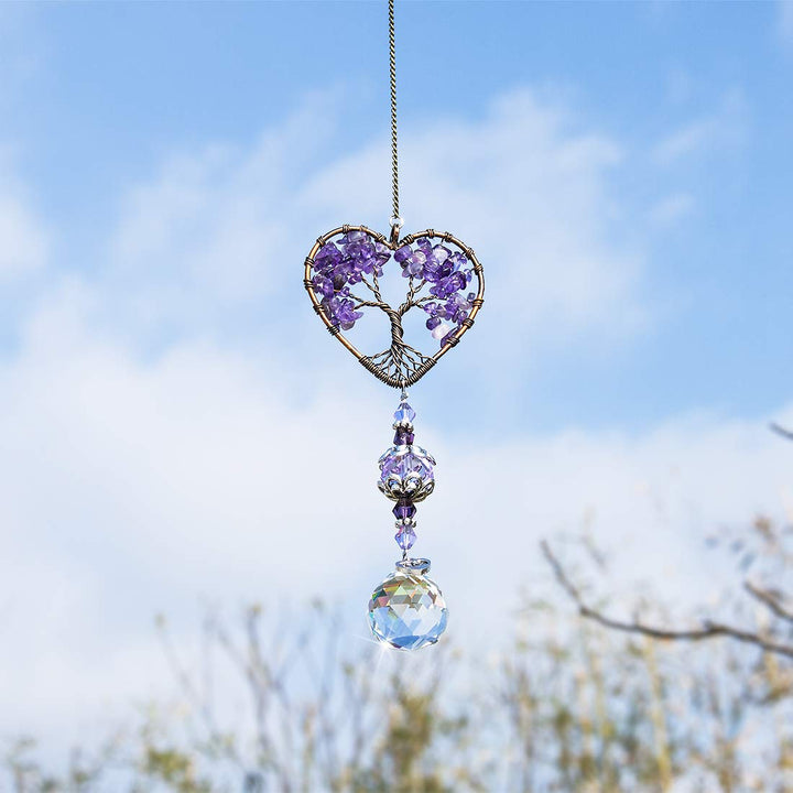 H&amp;D HYALINE &amp; DORA Sun Catcher Crystal Tree of Life Rainbow Maker Drops Hang for Window, Home Decor, Car Charms