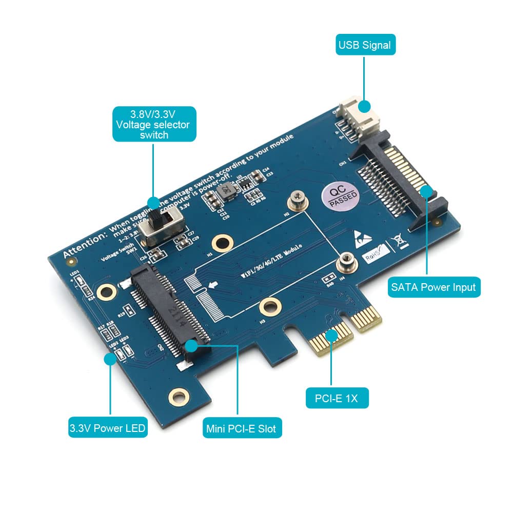 Mini PCI-E PCI Express to PCI-E 1x Adapter with SIM Car