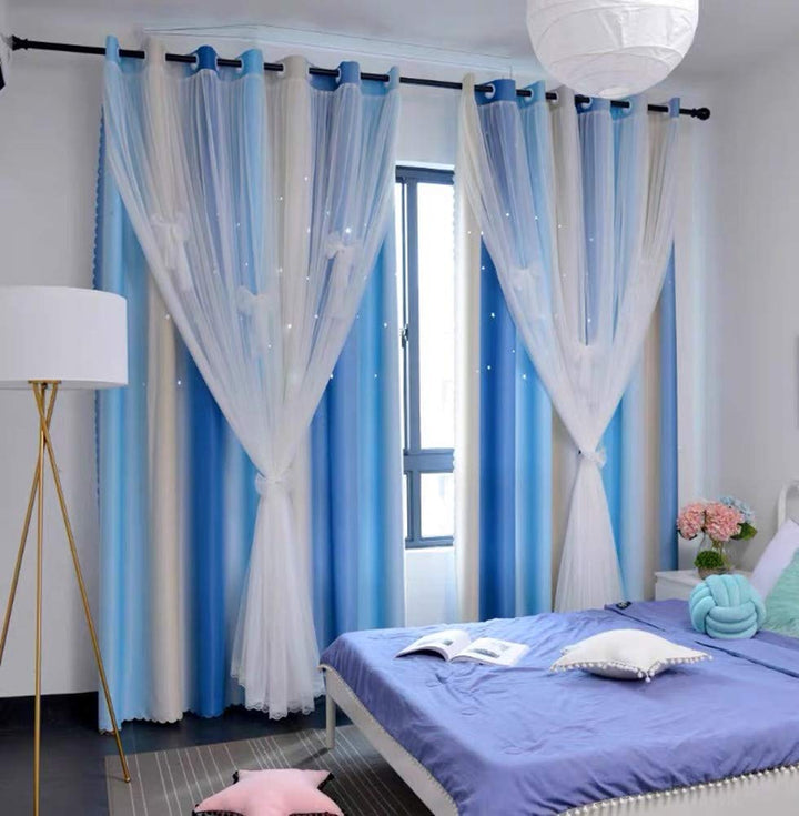 YANCORP Room Darkening LightBlocking Blue Beige Curtain
