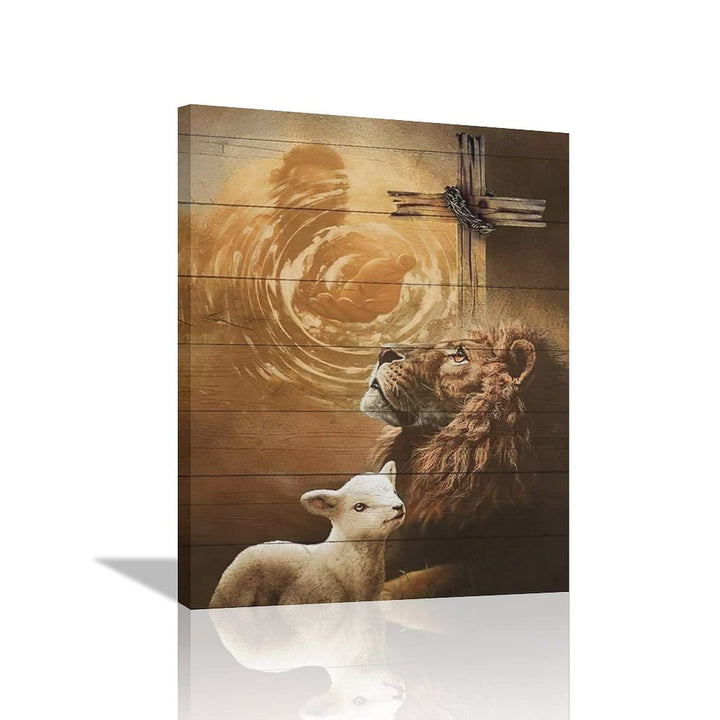 Jesus Lion And Lamb Canvas Wall Art Decor Gifts For Christian Lion Of Judah Religious Canvas Painting for Wall Easter Prints God Artwork Poster Framed Home Wall Decor for Church Living room Bedroom