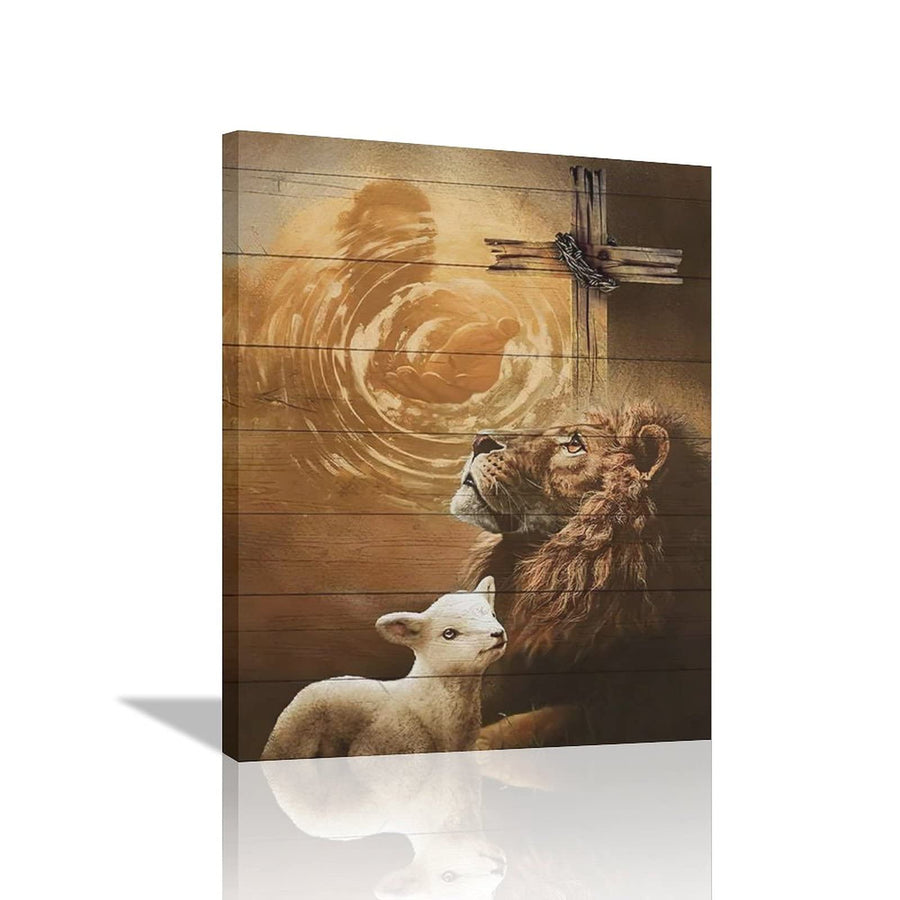 Jesus Lion And Lamb Canvas Wall Art Decor Gifts For Christian Lion Of Judah Religious Canvas Painting for Wall Easter Prints God Artwork Poster Framed Home Wall Decor for Church Living room Bedroom