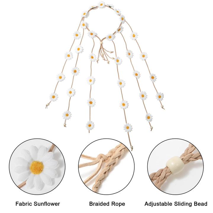 White: Flower Hippie Headband Floral Crown - Awaytr Beh