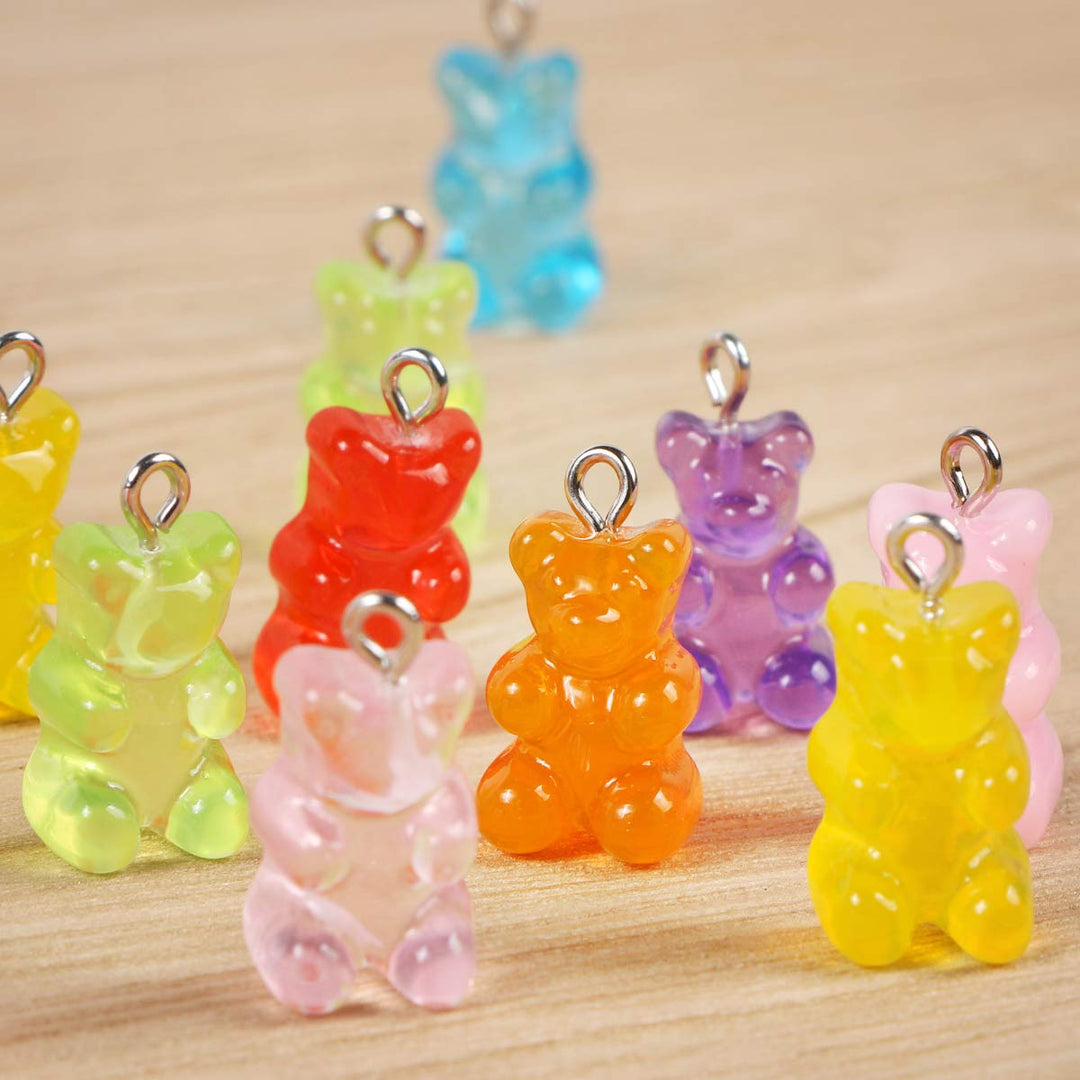 16 Pieces Resin Gummy Bear Pendant, 8 Colors Candy Gummy Charms Bear Gummy Resin Bear Pendant DIY Necklace for Girls Jewelry Making Crafting