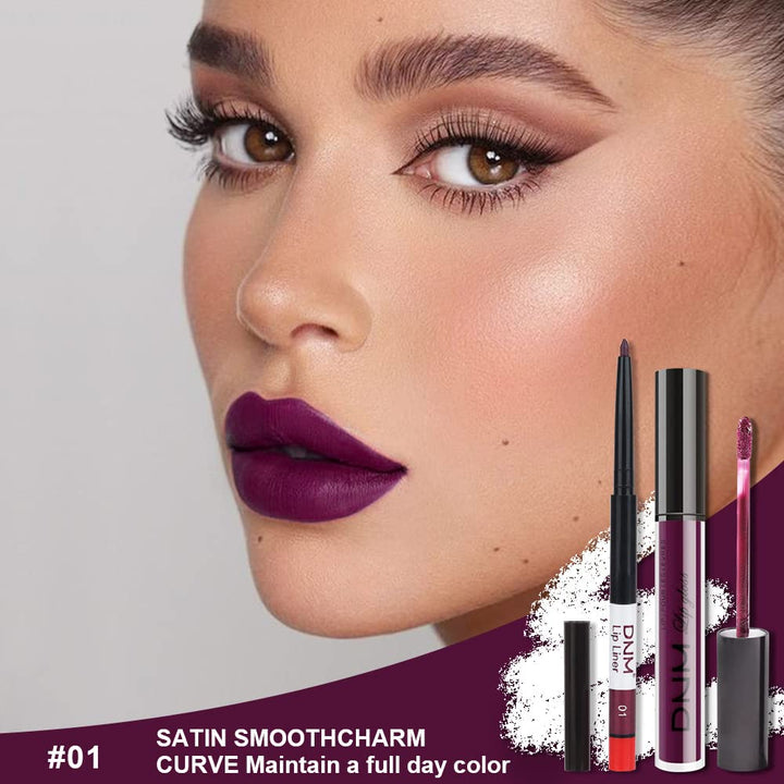 2pcs Matte Dark Purple Lip Liner and Lipstick Makeup Set, burgundy Matte Lipstick 24H and Lip Liner Set Deep Berry Matt Lip Gloss Waterproof Long Lasting Lip Liner Lipstick Set Dark Colors (09)