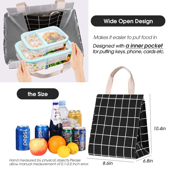 Reusable Lunch Bag Insulated Lunch Box Canvas Fabric with Aluminum Foil, Lunch Tote Handbag for Women,Men,Office